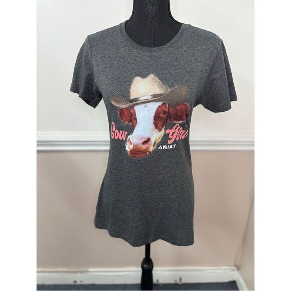 Ariat Cow Girl Graphic Short Sleeve Grey Tee Size Medium - Picture 1 of 6